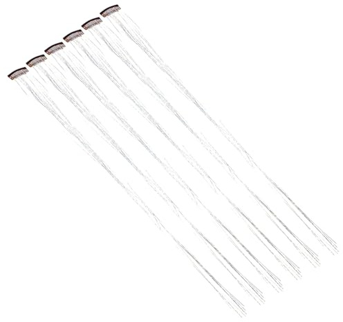 HONMEET 6 Stück Teiliges Haar lametta Silber Glitzernde Haarverlängerungen für Frauen Mädchen Langlebige Schimmernde Haarsträhnen Vielseitig für Alltag Party Cosplay und Festliche Anlässe