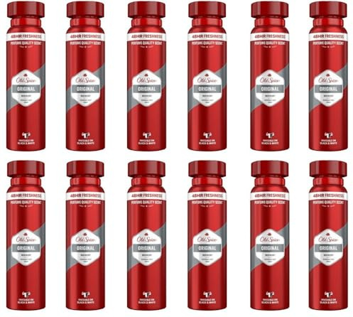 12x Old Spice Original Deospray Parfumqualität Duft mit Noten von Zimt,Vanille & Zitrusfrüchten 48h Schutz Invisible on Black & White,Schutz gegen starkes Schwitzen und Körpergeruch 150ml (12er Pack)
