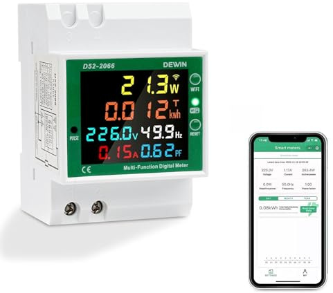 DEWIN Stromzähler Hutschiene 1 Phasig, 6 in 1 WiFi Stromzähler 1 Phase Wechselstromzähler KWh Zähler Digitaler Energiezähler 100A AC 40-300V
