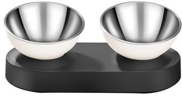 Marchul Cat Bowls with Stand Tilted 15°, Stainless Steel Raised Cat Bowls, Elevated Food and Water Bowl, Double Bowl ,Food Grade - Easy Clean for Cats/Small Dogs