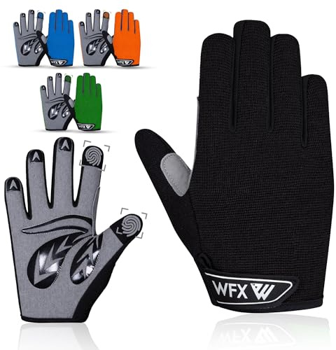WFX Kids Cycling Gloves Junior Boy Girl Youth, Children's Touch Screen Anti-slip Riding Gloves for Outdoor Sports Road Mountain Bike, Gel Padding Bicycle Finger Gloves (Black, S (6-8) Years Kid)