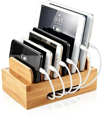 Tablet Charging Station, Desktop Charging Organizer 7.5x4.7x3.5in | Charging Station for Multiple Devices, Cell Phone Docking Stations with Removable Divider Slots for Multi Laptop