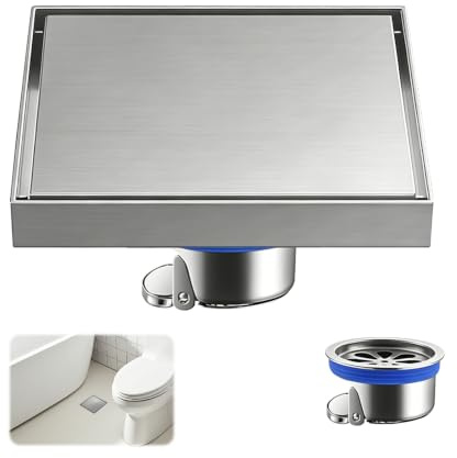 Desague Ducha Cuadrado 15 x 15 cm, Desagüe de Suelo de Acero Inoxidable con Filtro para El Pelo, Rejilla de Drenaje con Válvula Anti-Olor y Antirretorno, para Baño Cocina Lavadero y Terraza