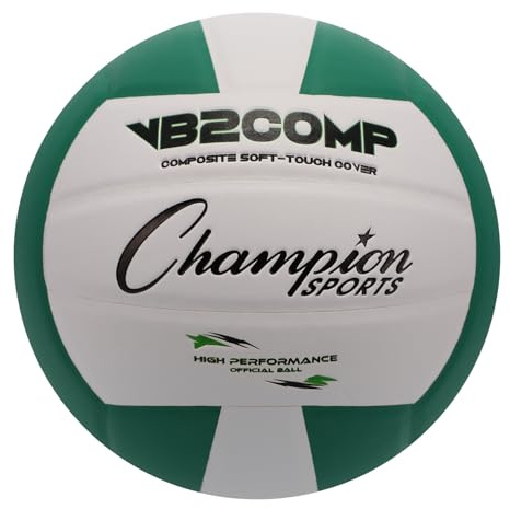 Champion Sports VB Pro Comp Series Indoor Volleyball, Official Size - Durable, Soft-Touch Volleyballs with Composite Synthetic Leather Cover - Premium Volleyball Equipment and Gear - Green/White