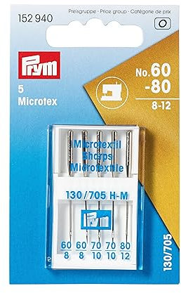 Prym 152940 Nähmaschinennadeln Microtex, 130/705, 60-80, Sortiert, Metall, silberfarbig, No