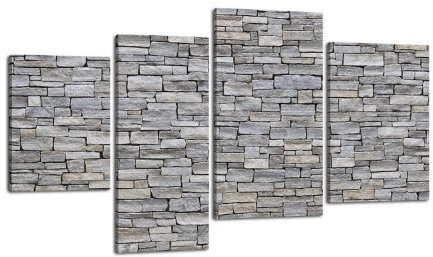 Leinwandbild Gorber Stein Grau LW257 Wandbild, Bild auf Leinwand, 4 Teile, 180x115cm, Kunstdruck Canvas, XXL Bilder, Keilrahmenbild, fertig aufgespannt, Bild, Holzrahmen, Stein, Mauer, Fels