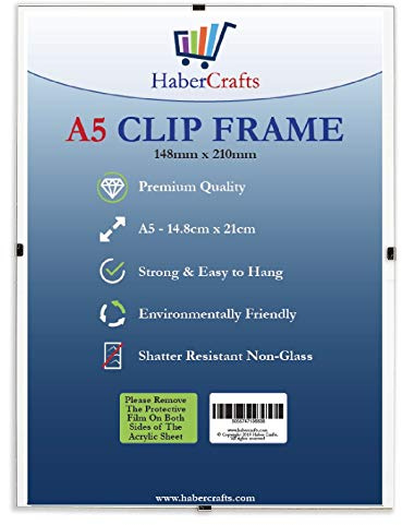 A5 Clip Frames - Picture Photo Frame Wall Hanging Strong Glass Free Frameless Clear Frame for Posters Certificates Photographs Comics - Lightweight (148mm x 210mm) - Pack of 24
