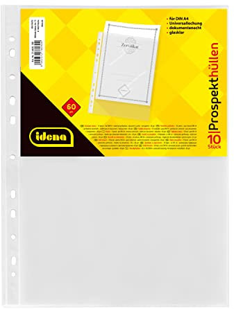 Idena 376030 - Prospekthülle DIN A4 Format, glasklar, 60µ, 10 Stück