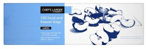 Chefs Larder 150 Clear Food and Freezer Bags Large with Twist Ties and Write On Panels Approx 300mmx450mm