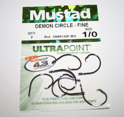 Mustad Demon Circle Hooks Fine 39951NP-BN size 1/0 Qty 7
