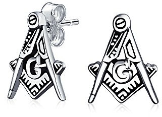 Kleine Quadrat- und Zirkel-Freimaurer-Ohrringe für Frauen und Männer, oxidiertes .925 Sterlingsilber