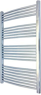 600mm (w) x 1200mm (h) Curved Chrome Towel Rail, Radiator, 2376 BTUs - Horizontal Bar Thickness: 22mm, (Bar pattern:4 + 5 + 6 + 7)