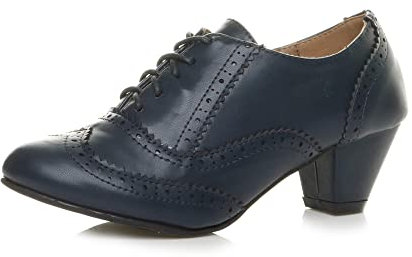 AJVANI mid Block Heel Cut Out lace up Brogue Shoe Boots Booties Size 4 37