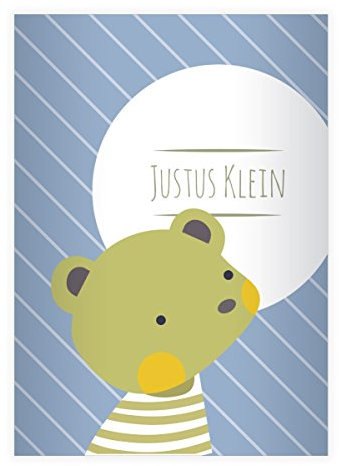 Kartenkaufrausch 4 personalisierte, Niedliche Streifen DIN A4 Schulhefte, Schreibhefte mit kleinem Teddy Bär in blau Lineatur 25 (liniertes Heft)