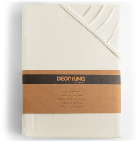 DecoKing Spannbettlaken 180x200 200x200 cm 100% gekämmte Baumwolle Ecru Spannbetttücher Jersey Boxspringbett Amber 180 x 200 200 x 200