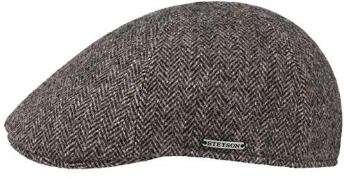 Stetson Texas Herringbone Cap - Schiebermütze Herren - Flatcap mit Baumwollinnenfutter - Schirmmütze Herbst/Winter - Herrenmütze grau 54-55 cm