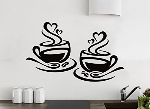 Vinilo cocina 2 tazas café amor Decoración del Pub del restaurante del arte de la etiqueta del vinilo de la etiqueta engomada del té de la pared de la cocina del amor del café de 2 tazas