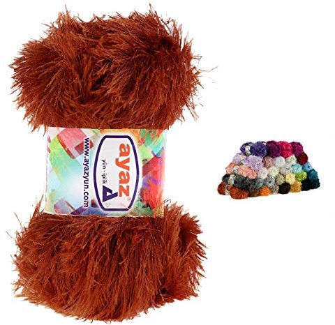 Fransen-Strickgarn Yumos 140m/100g Fancy Garn Strickwolle 40 Farben, Farbe:1507 dunkelorange