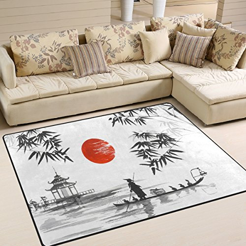 Traditioneller japanischer Bambus-Teppich mit Sonnenlandschaft für Wohnzimmer, Schlafzimmer, 160 x 122 cm