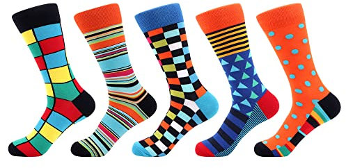 WeciBor Calzini Uomo Divertente Colorato Fantasia Calze Modello, 5 Paia Multicolore Geometrico, 40-46