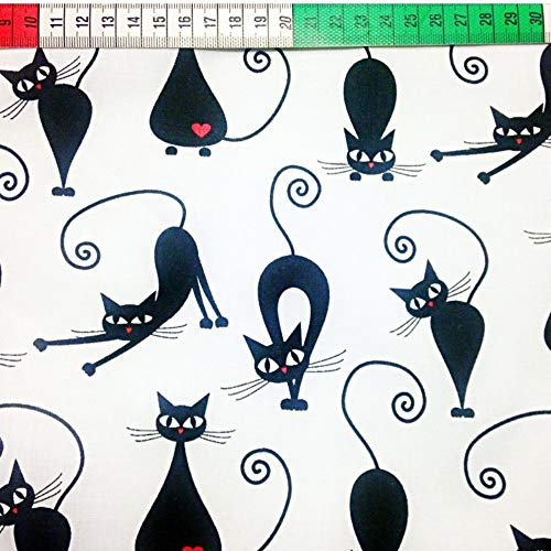 Pingianer 11,99€/m Katze 100% Baumwolle Baumwollstoff Kinder Meterware Handwerken Nähen Stoff (Katze Weiß Schwarz, 200x160cm (11,99€/m))