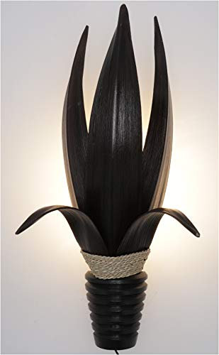 GURU SHOP Palmenblatt Wandlampe/Wandleuchte, in Bali Handgefertigt aus Naturmaterial, Palmholz - Modell Formentera Braun, 60x27x20 cm