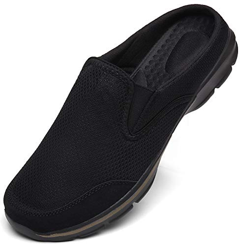 Unisex Slippers Casual Clog House Shoes Comfort Slip-On Walking Mules with Indoor Outdoor Anti-Skid Sole for Men and Women, All Black, 5 UK