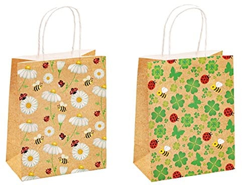 TSI Geschenktüten aus Kraftpapier Bienen/Blumen, 12er Packung, Größe: Mittel (HxBxT 23 x 18 x 10 cm), Art. Nr. 88013