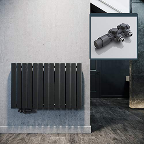 ELEGANT Design Heizkörper Horizontal mit Anthrazit Multiblock 630x1001mm Einlagig Anthrazit Badezimmer/Wohnraum Paneelheizkörper Mittelanschluss Flachheizkörper