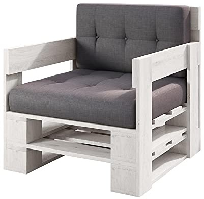 sunnypillow palettenmöbel Europaletten Indoor und Outdoor - Lounge gartenmöbel Holz gartenmöbel Set Lounge möbel Terrasse Balkon loft Stil Paletten Palette (Weiß Sessel 80 x 80 cm Höhe : 30 cm)