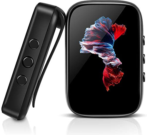 Lettore Mp3 da 32 GB con Bluetooth Sports Clip-on Music Player per Running Walking Support Full-Touch Screen Radio FM Line-in Registrazione vocale Scheda TF Fino a 128 GB-Nero