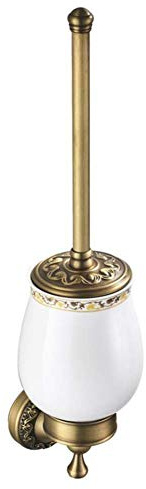 SXLSZ Antik Toilettenbürstenhalter mit Bürste und Keramik Becher WC-Bürstenhalter Klobürstenhalter aus Messing - zur Wandmontage Bohren