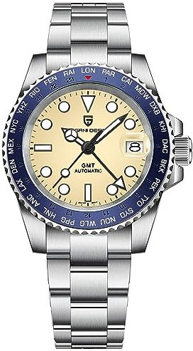 Pagani Design Hombres automático GMT TMI NH34 PD1758 Japón movimiento Cristal de Zafiro AR+AF reloj resistente al agua(Azul-amarillo-58)