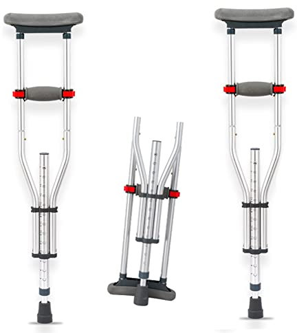 Faltbare Achselkrücken, Verstellbar Gehstützen für Erwachsene, Orthopädische Krücken Gehhilfen, Anwendbare Höhe 135-205cm (4'4''-6'7''), 1 Paar