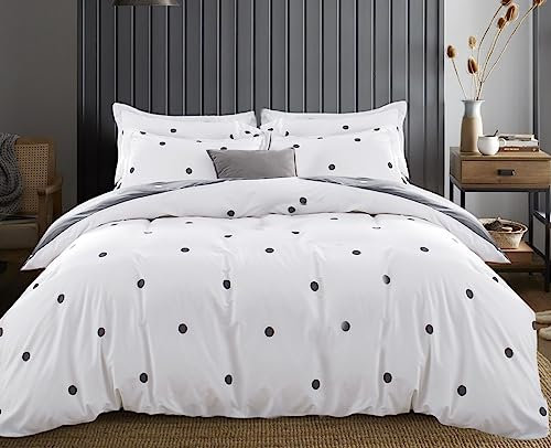 Hafaa Super King Duvet Set Soft Printed Bedding Sets Brushed Microfiber Duvet Covers with Pillowcases (Doted 260x220 CM)