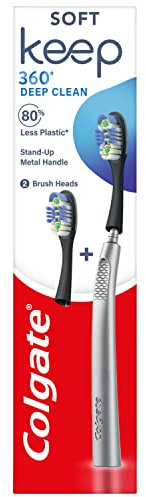 Colgate Keep 360 Deep Clean Zahnbürste Starter-Pack | austauschbare Kopfzahnbürste | wiederverwendbarer Metallgriff | 2 x weiche Zahnbürsten-Ersatzköpfe