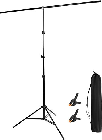 QWORK® Hintergrund Ständer 1,5mx2,6m Verstellbarer Stativ Fotohintergrund Ständer mit Tragetasche und 2 Federclips, für Produktfotografie Portrait und Videoaufnahme