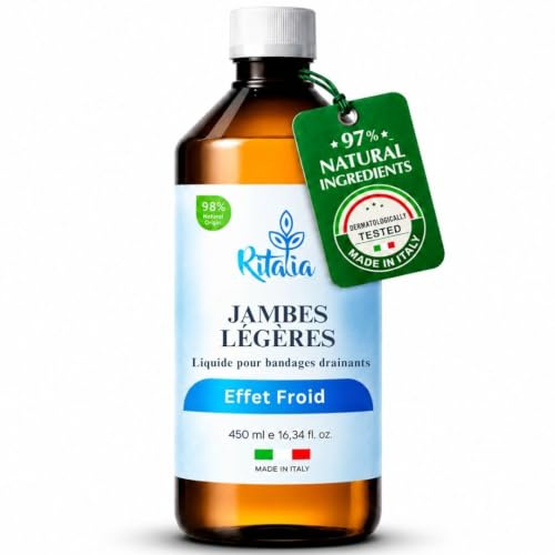 LIQUIDE BANDAGES JAMBES EFFET FROID Ritalia® Recharge pour les BANDES DRAINANTES Pantadren Pantaslim et leggings avec effet relaxant ANTI CELLULITE pour les jambes fatiguées, gonflées et lourdes
