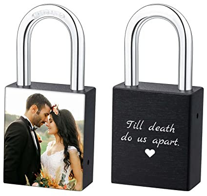 MunkiMix Cadenas D'amour Gravure Photo/Text/Date/Symboles Personnaliser Cadeau pour Couples Hommes Femmes Petit Ami Amant Anniversaire Valentin Anniversaire (Noir/Couleur)