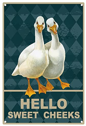 CREATCABIN Patos Cart Chapa Metal Hello Sweet Cheeks Divertido Decoración Pared Arte Colgante Pintura Placas con Citas para Farmhouse Hogar SaEstar Baño Dormitorio Bar Pub Café Hot Restaurante