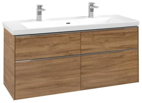 Villeroy & Boch Subway 3.0, Waschbeckenunterschrank, 1272x576x478 mm, 4 Auszüge, C60202, Farbe: Front/Korpus: Kansas Oak, Griff: Aluminium glänzend