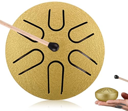 Molbory Tongue Drum: Steel Tongue Drum Mini Zungentrommel 3 Zoll 6 Töne Stahlzungentrommel Handpan Drum Handtrommel Percussion Klangtrommel mit Schlägeln