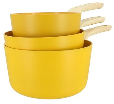 MENASTYL - Set de 3 casseroles Colorama safran - Casserole 16/18 et 20 cm - En aluminium - Revêtement antiadhésif en céramique - Tous feux dont induction