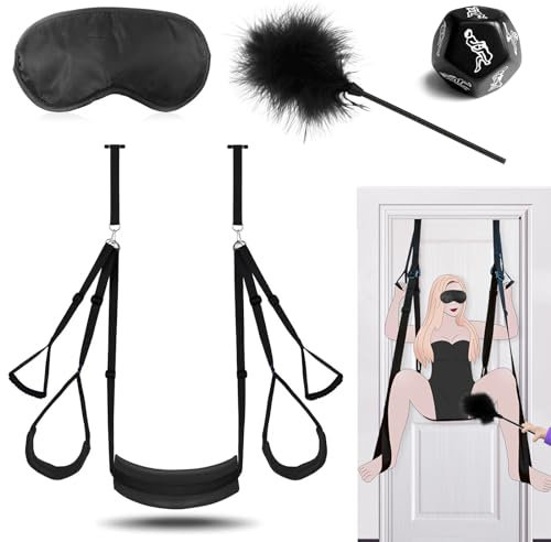 Neu Liebesschaukel Sexschaukel Tür Schaukel,Liebesschaukeln Sex Möbel mit 3 Extra Breite Polstern & 2 Handgriff,SM Augenmaske + Sex Würfel Paar + Federkitzler,Sex Swing Belastbar Bis 100kg