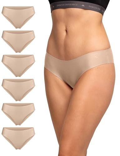 DANISH ENDURANCE 6er Pack Unsichtbare Bikini Slips aus Mikrofaser, für Sport & Alltag, Nahtlos, Sportunterhosen für Damen Beige L