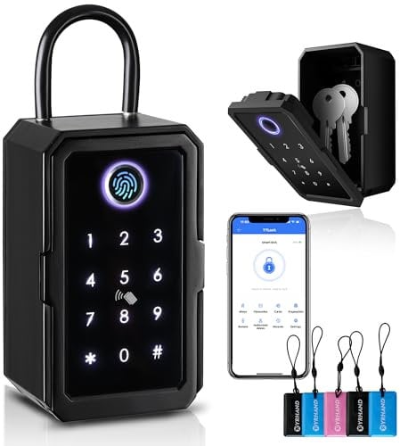 Smart Box Lock,YRHAND Schlüsselbox Bluetooth-Schlossbox unterstützt TTLock APP und teilt eKey,PIN-Code,Biometrische Schlüsselbox für Türgriff und Wand,Smart-Schlossbox für Airbnb,Maklerbüro,Home