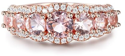 Jeulia Damenring aus Sterlingsilber, Valentinstagsversprechen, Jubiläumsringe, runder Schliff, synthetischer Morganit-Ring für Damen, mit Schmuckschatulle (Roségold, 54(17.3))