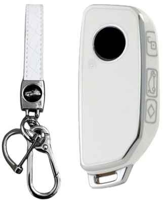 MEDZUK Coque Clé Compatible avec BMW X2 U10 2023-2025 2026 Coque de Protection pour clé de Voiture TPU, Accessoire Étui pour Clés avec Porte-clés (Blanc Argent)