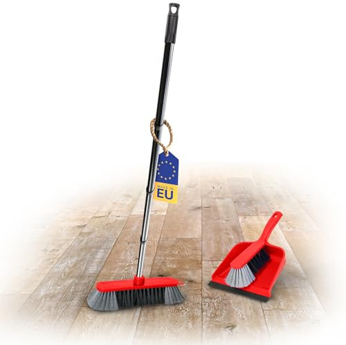 Novaliv Scopa da sala, 30 cm, setole sintetiche fini, scopa e scopa, in plastica, con manico a incastro, molto stabile, con filettatura