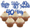 30Pcs Happy 40th Birthday Cupcake Toppers Deep Blue Glitter Forty Cheers to 40 Years Old Birthday Cupcake Picks for Happy 40th Birthday Anniversary Party Cake Decorations